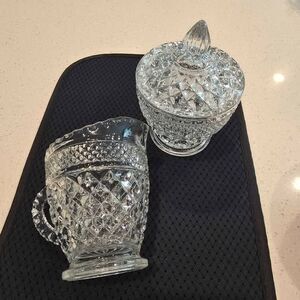 Wexford Vintage Anchor Hockings sugar bowl & creamer, criss cross & diamonds